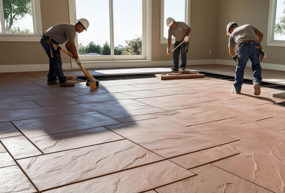 installation of patio resurfacing by contractors
