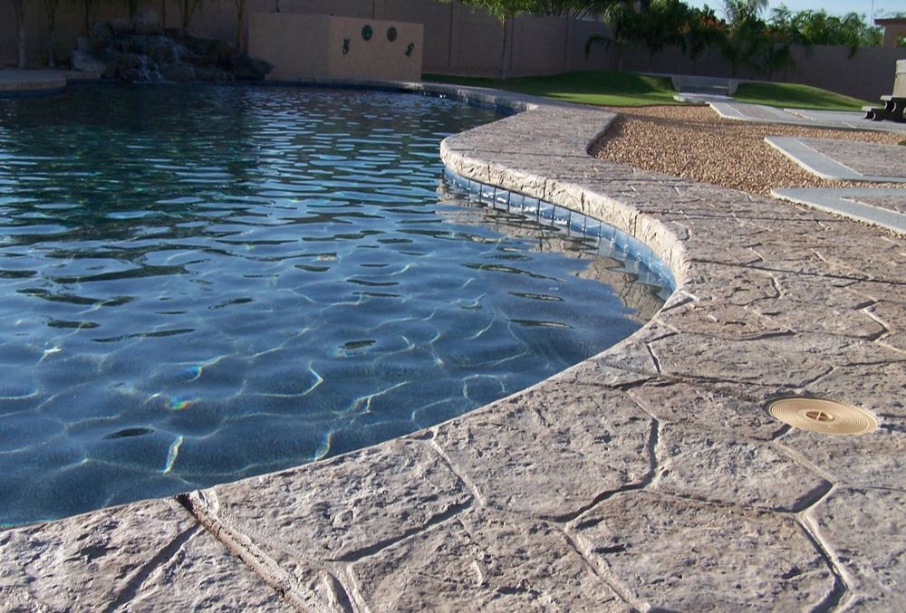 stamped overlay applied on a pool deck