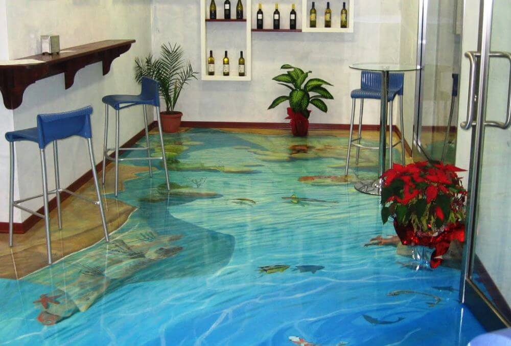 3D epoxy flooring with ocean design