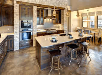 rustic stained concrete floor in the kitchen