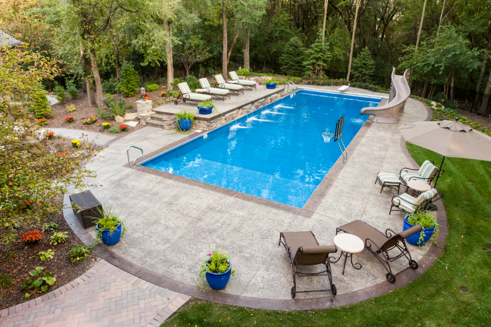 outdoor concrete pool deck