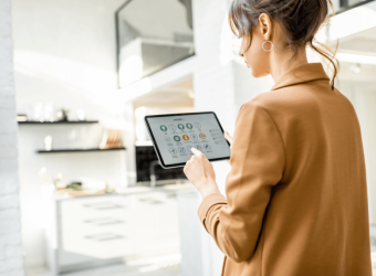 woman choosing what type of garage flooring