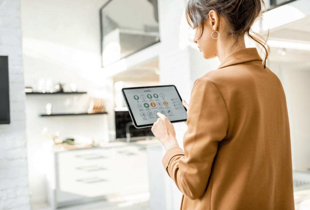 woman choosing what type of garage flooring