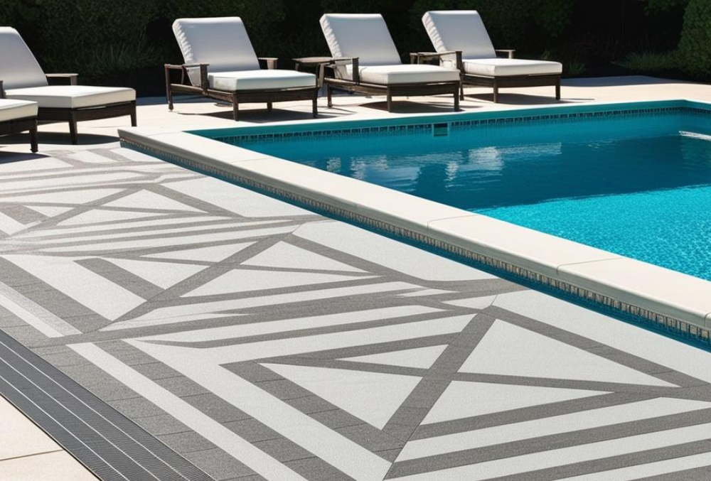 Outdoor chairs placed beside a leveled pool deck, showcasing smooth and even surface alignment.