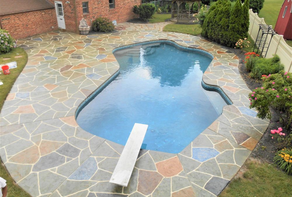 stamped concrete pool deck